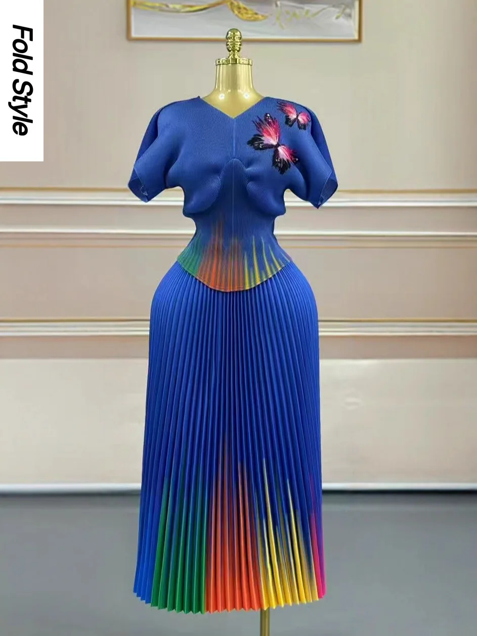 

Осенний плиссированный костюм Miyake с принтом 2021, модный свободный топ + юбка, комплект из двух предметов для женщин