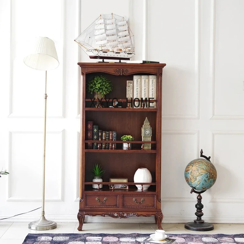 

American Country Bookshelf Retro European Carved Solid Wood Bookcase Light Luxury