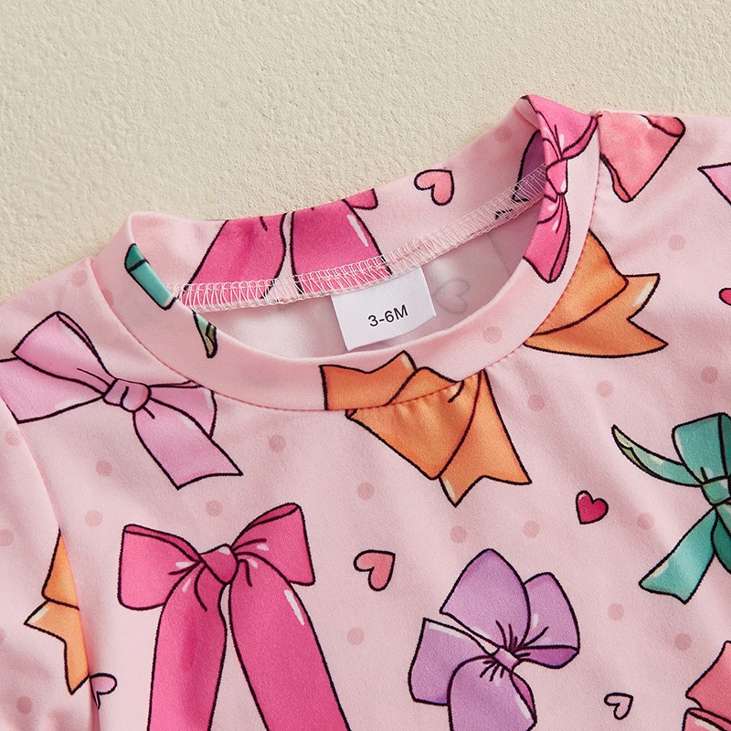 Maluch dziewczyna letnie stroje nadruk z kokardką wycięcie pod szyją t-shirty z krótkim rękawem topy spodenki 2 szt. Zestaw ubrań