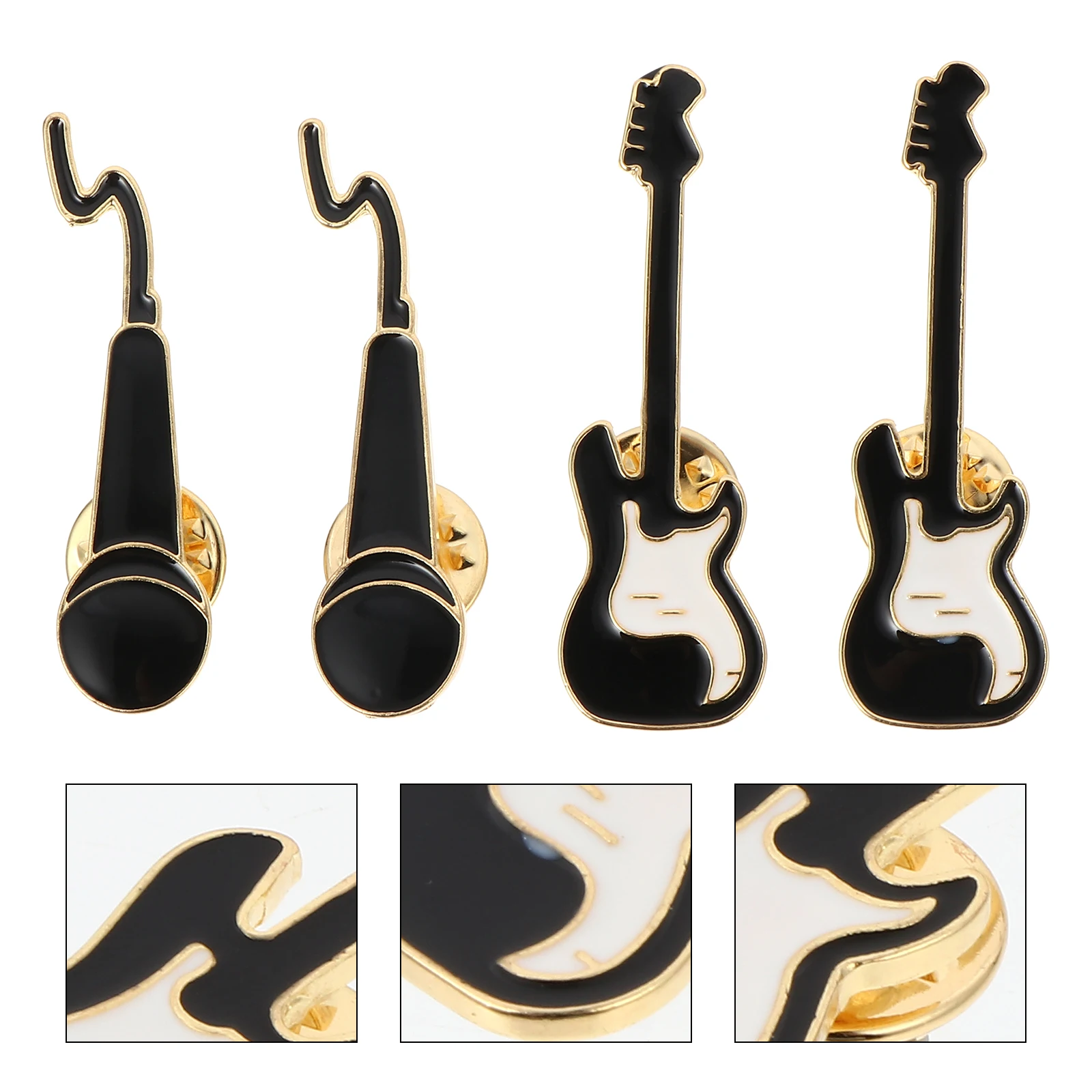 

4pcs Alloy Brooch Pin Microphone Guitar Breastpin Decorative Sturdy Elegant For T-Shirts Hats Bags Skirts Suits Work Wedding