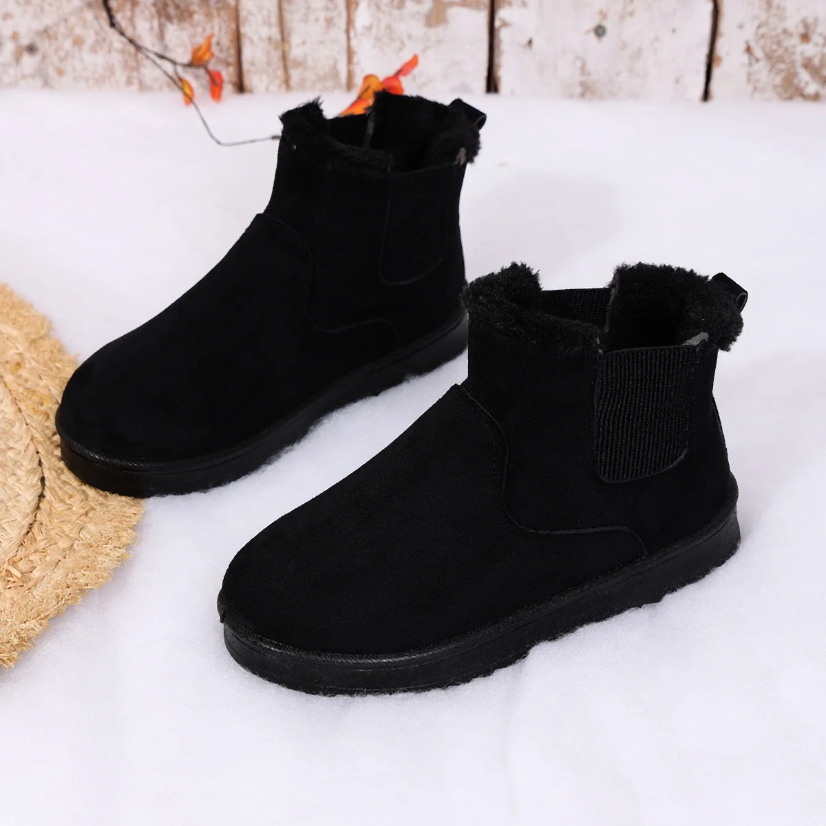 Women Fringed Slip On Ankle Booties, Trendy Comfort Winter Short Boots