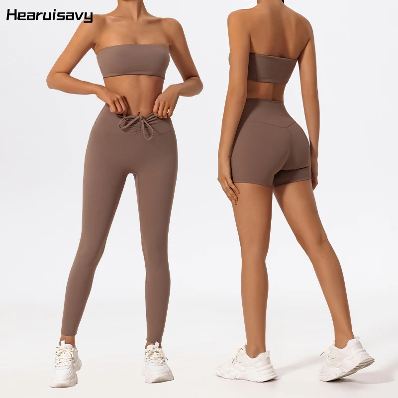 Hearuisavy 2Pcs Gym Bra Set Women Yoga Suit Quick-Drying Tube Top Sportswear Running Workout clothes Sports Leggings Sets Women