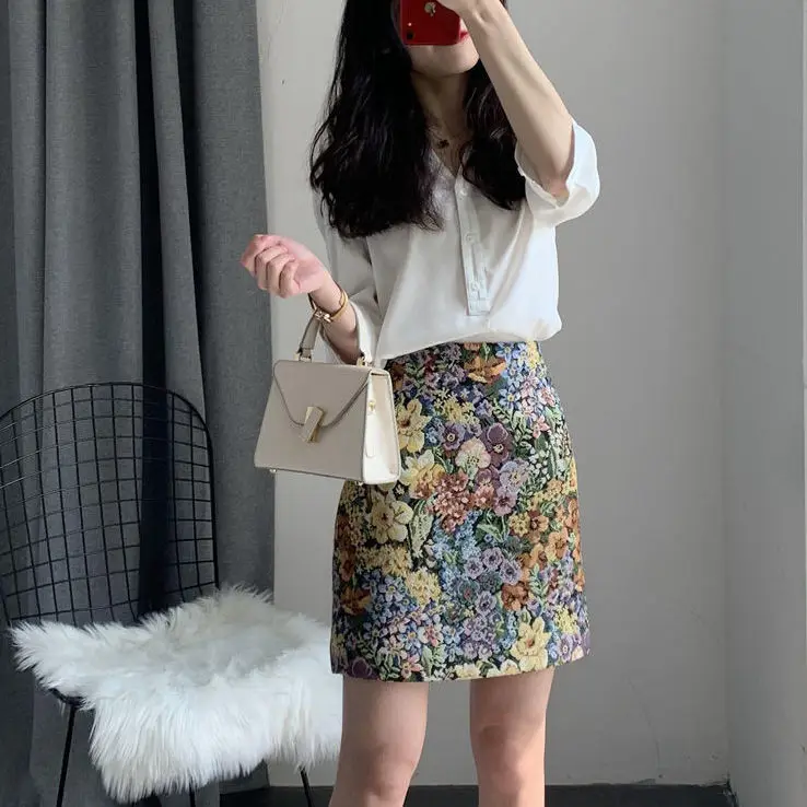 

Women 2021 Summer Fashion Retro High Waist Printed Skirts Female Short A-line Skirts Ladies High Waist Loose Skirts U141