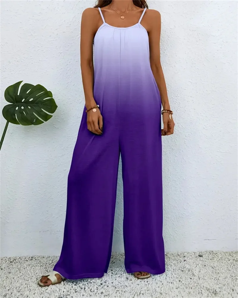 Spring and summer 2024 ladies digital printing color gradient sleeveless casual baggy jumpsuit