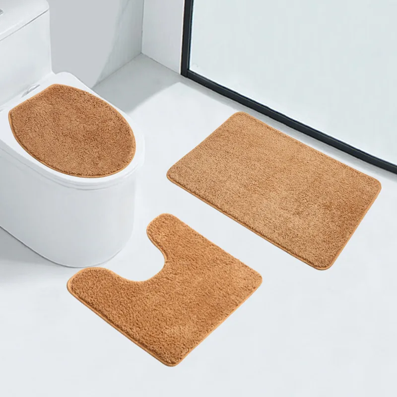 Set of 3 Bathroom Bath Mat Set Soft Non Slip Extra Thick Absorbent Soft Shower Carpets Washable Toilet Lid Cover For Home Decor