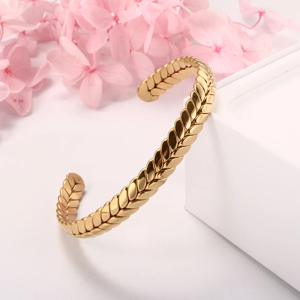 Stainless Steel Open Cuff Bangles Gold Plating Wheat Ear Bracelet For Women Men High Quality Luxury Fashion Jewelry Gift