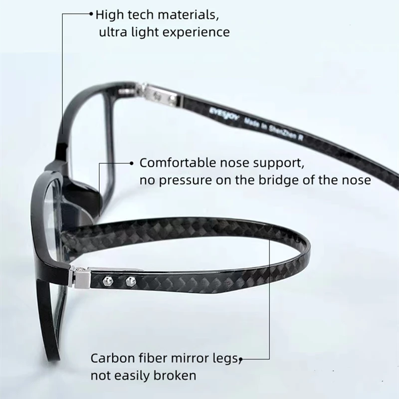 New Fashion Brand Design Square Carbon Fibre Male Exquisite Eyeglass  TR Frame Photochromic Anti Blue Light Men Reading Glasses