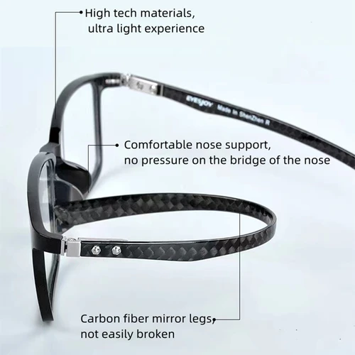 Imagen 2 del producto Nuevo diseño de marca de moda, gafas cuadradas de fibra de carbono para hombre, gafas exquisitas TR, montura fotocromática antiluz azul, gafas de lectura para hombre
