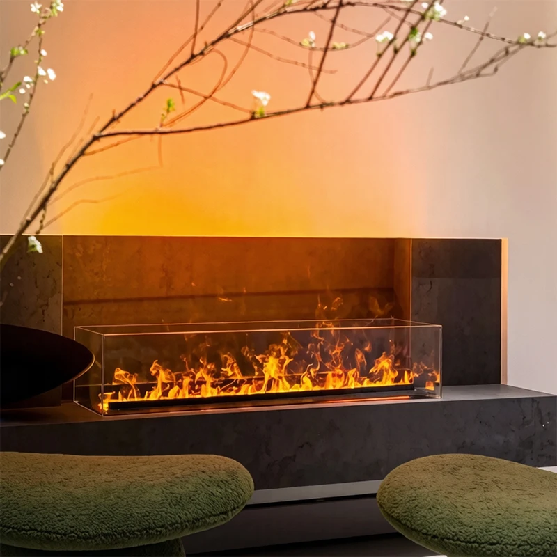 Recessed 3D Water Vapor Electric Fireplace 64 Colors LED Flame APP Remote Humidifier For Living Room Villa Home Indoor Decor