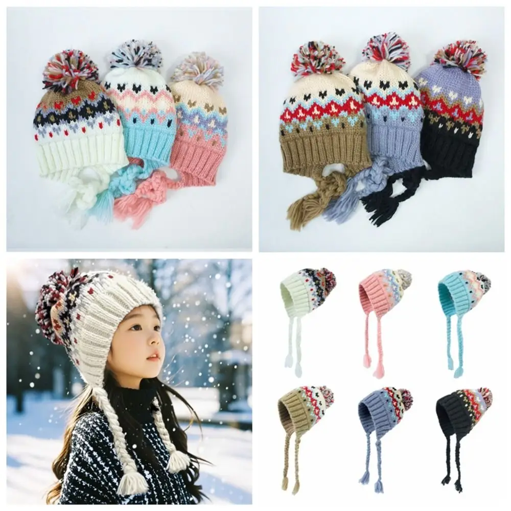 Cute Autumn Winter Children Knitted Hat Windproof All-match Boys Girls Beanie Cap Outdoor Thick Ear Protection Hats Kids