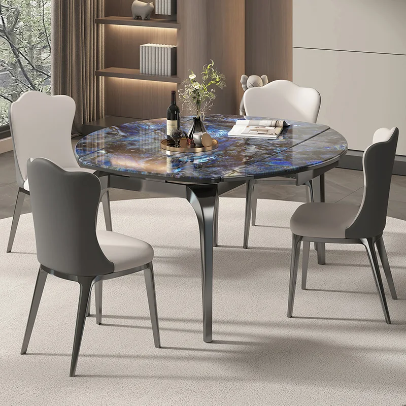 

#d High-End Italian Dining Table Natural Microcrystalline Stone Retractable Modern Style Round Marble for Hotel Use