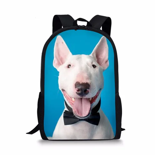 Tas ransel sekolah motif anjing 3D Bull Terrier untuk anak perempuan tas ransel buku anak-anak tas sekolah siswa SMP tas punggung Laptop perjalanan