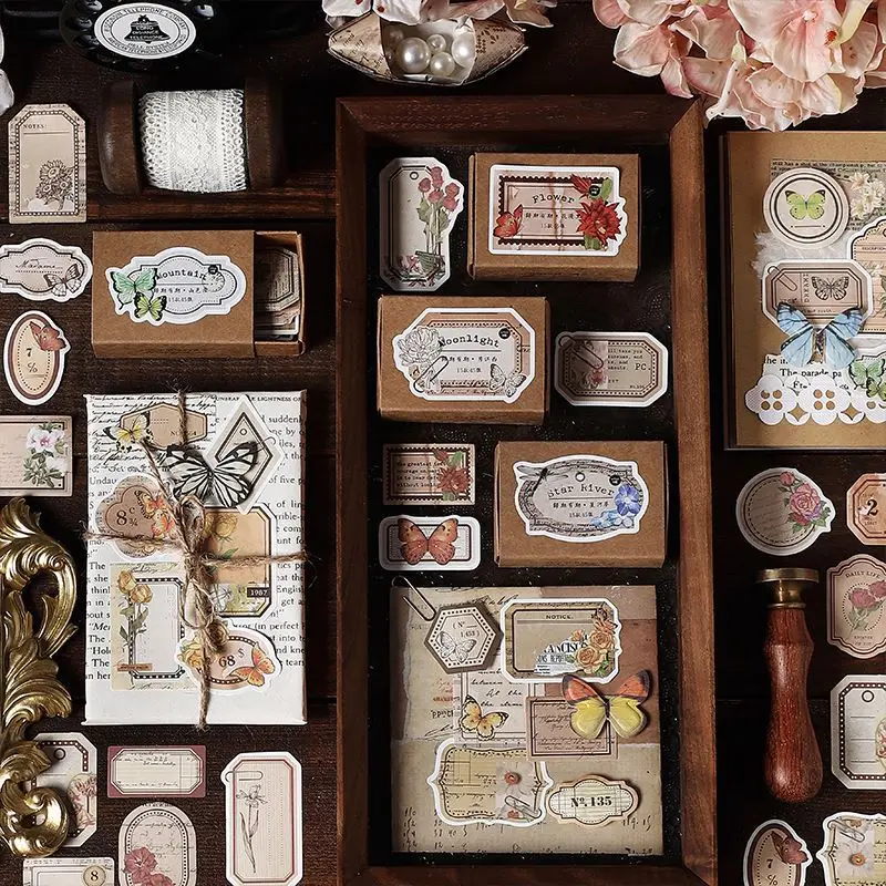 MOHAMM 45 Sheets Vintage Flower Literature Boxed White Cowhide Notes Fresh Message Card