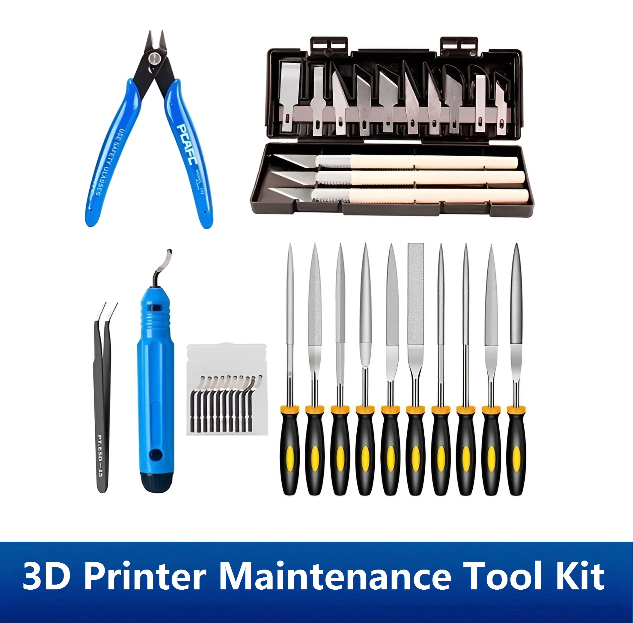 3D Printer Tool Kit Trimming Knife Scraper Cleaning Needle Tweezers Pliers Scraper Basic Deburring Tools Kit DIY 3D Printer Part