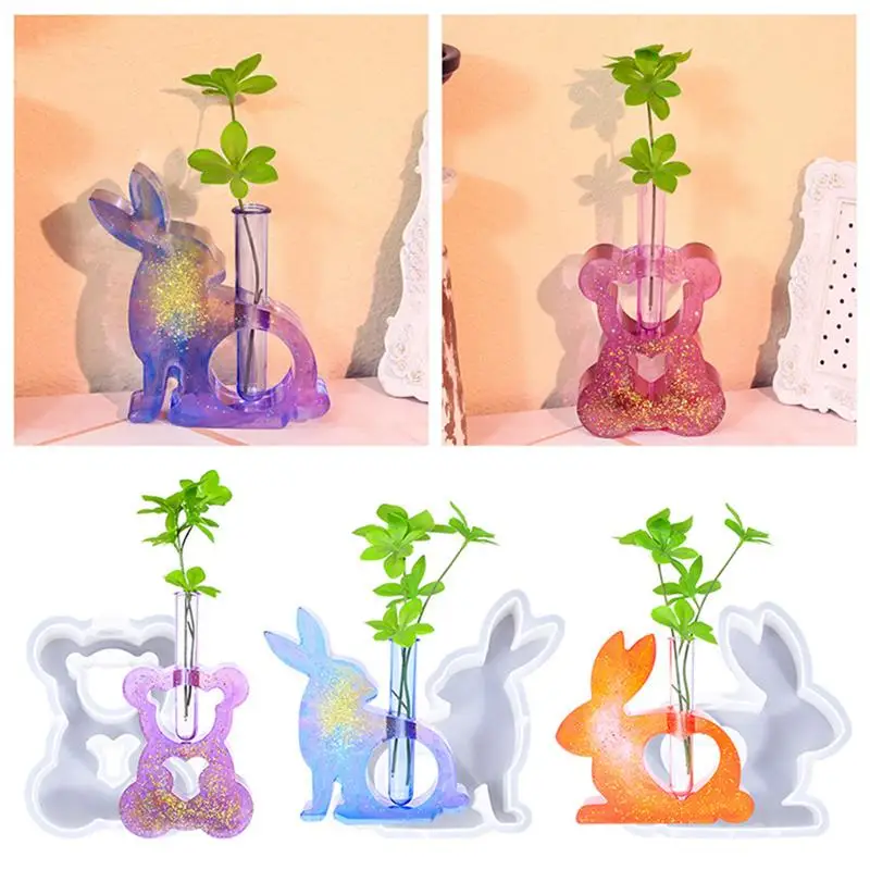 Animal Series Vase Silicone Mold DIY Cat Bear Rabbit Test Tube Vase Mold Epoxy Resin Gypsum Cement Crafts Ornament Home Decor