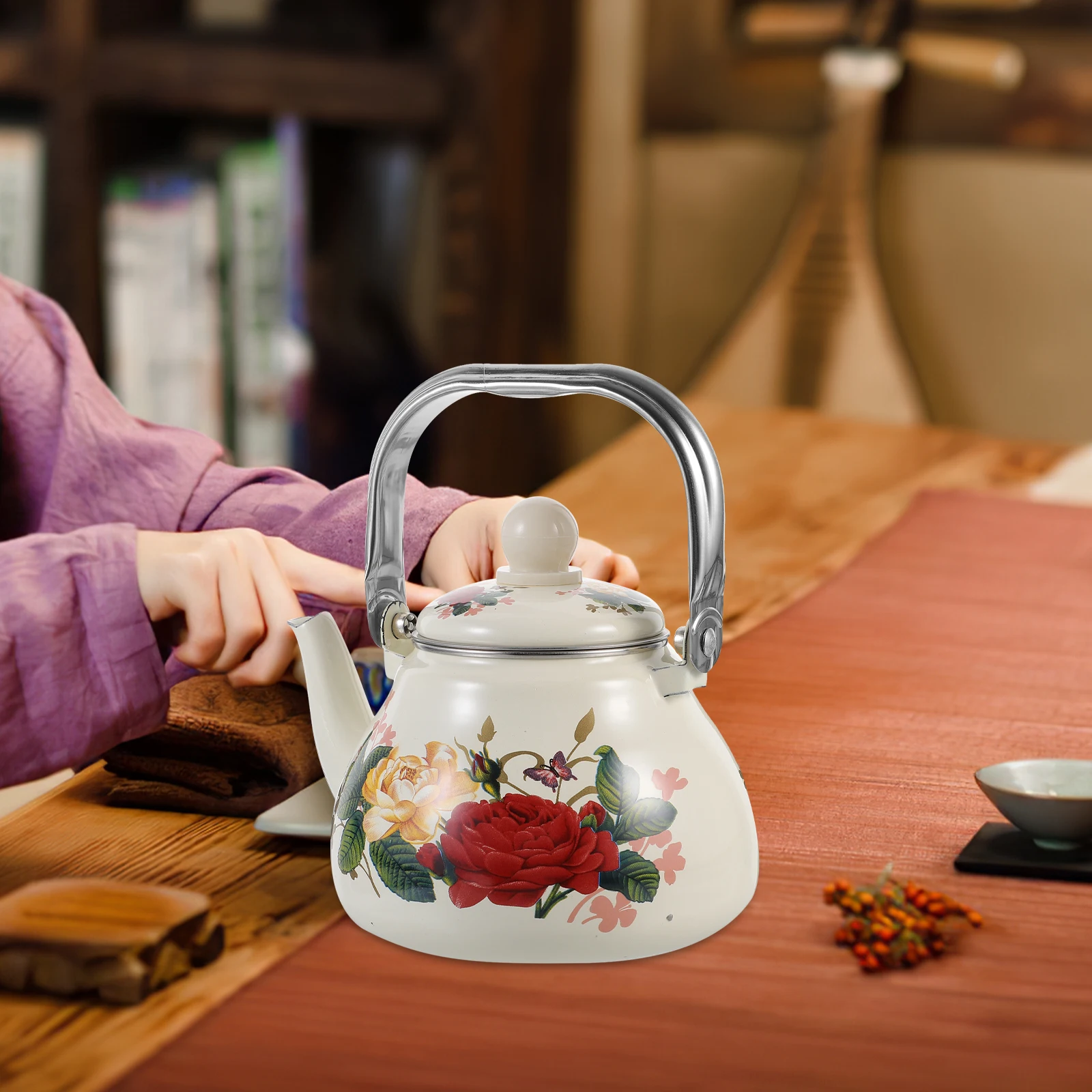 

Enamel Tea Kettle Water Enameled Stovetop Pots Teakettle Large Floral Teapot Kettles