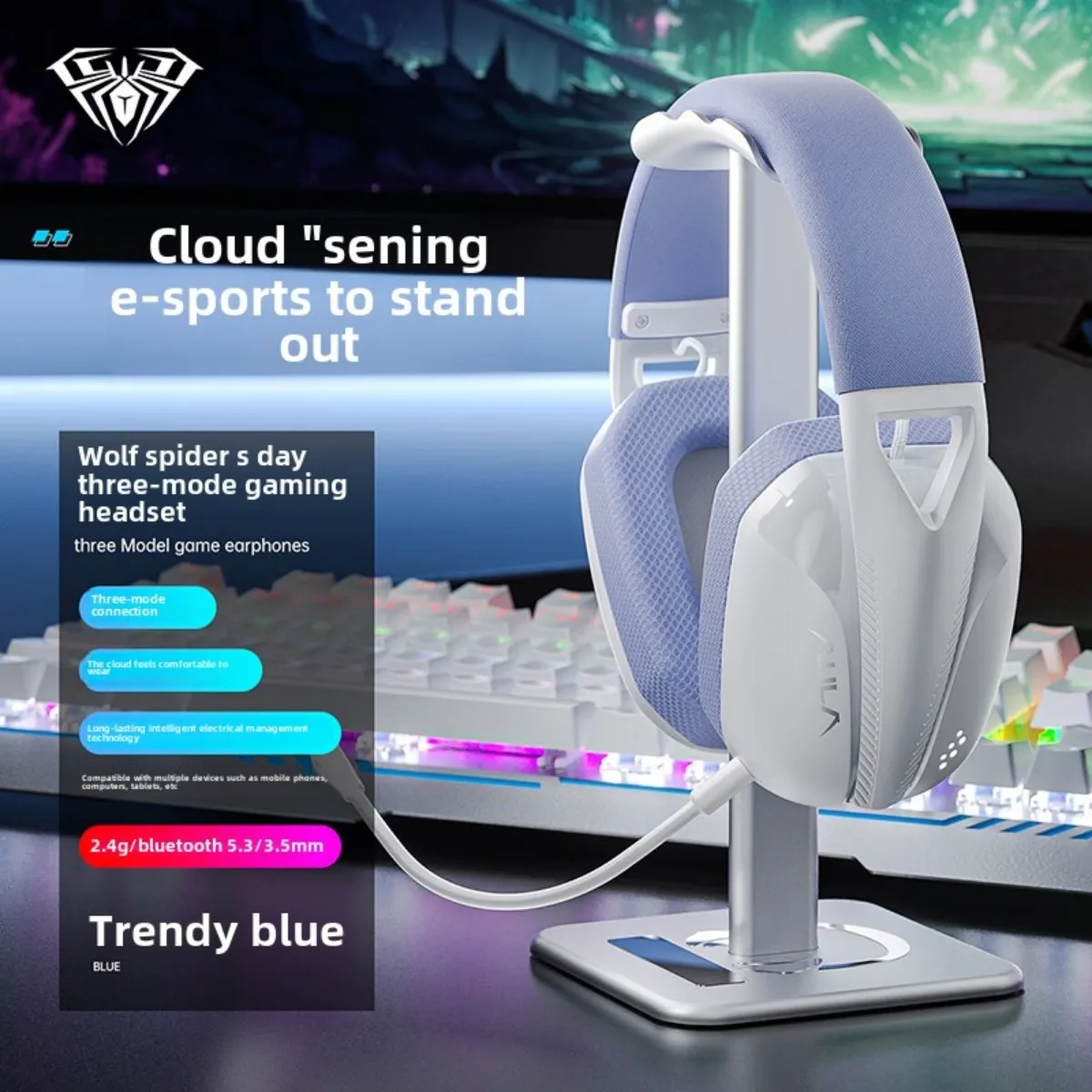 

AULA S8 Bluetooth Headphones Headset Esports Computer Wireless Bluetooth 2.4G Wired Lightweight with Mic for PC Laptops Gaming