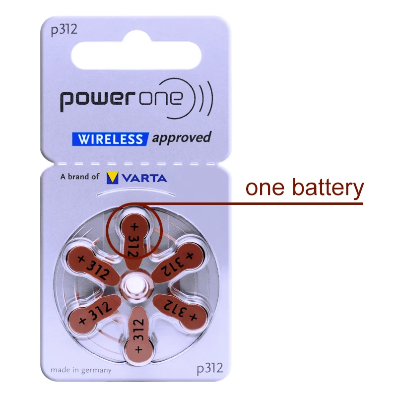 60x Powerone Hearing Aid Batteries 312 a312 P312 PR41 Germany 1.45V High Power Zinc Air Cell Button Battery for ITC Hearing Aids