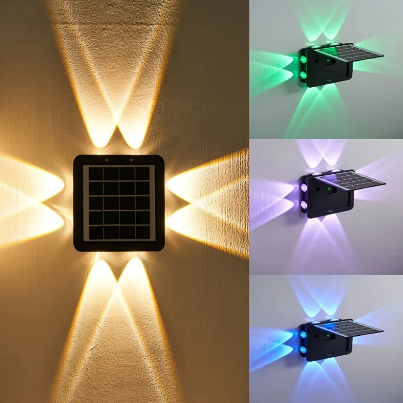 8 Heads Solar RGB LED Wall Lights Outdoor Washed Lamp With 8 Ultra-Bright LED Bulbs 8 Lighting Modes Light Sensor Control