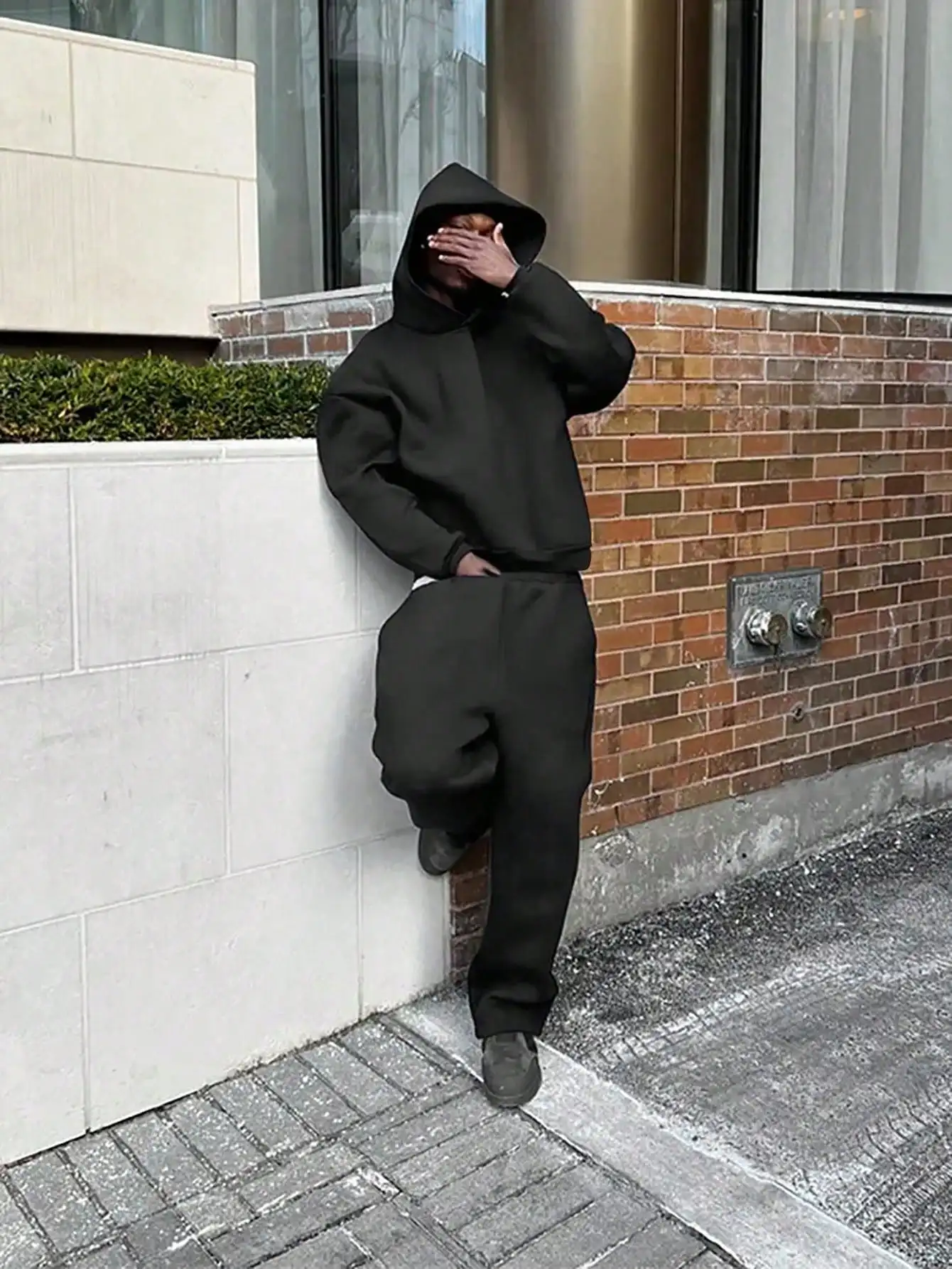 Men's Solid Color Long Sleeve Hoodie And Pants Set Casual Two Piece Outfit