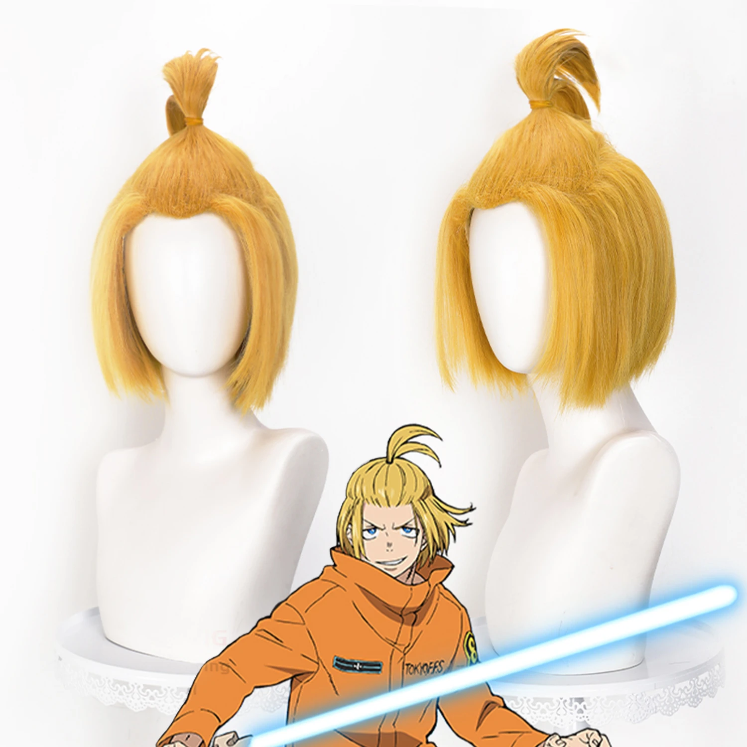 Cosplay Wig Fire Force Anime Wig Arthur Boyle Anime Game Role-Play Wig Golden Yellow Male Short Synthetic Wig with Wigcap