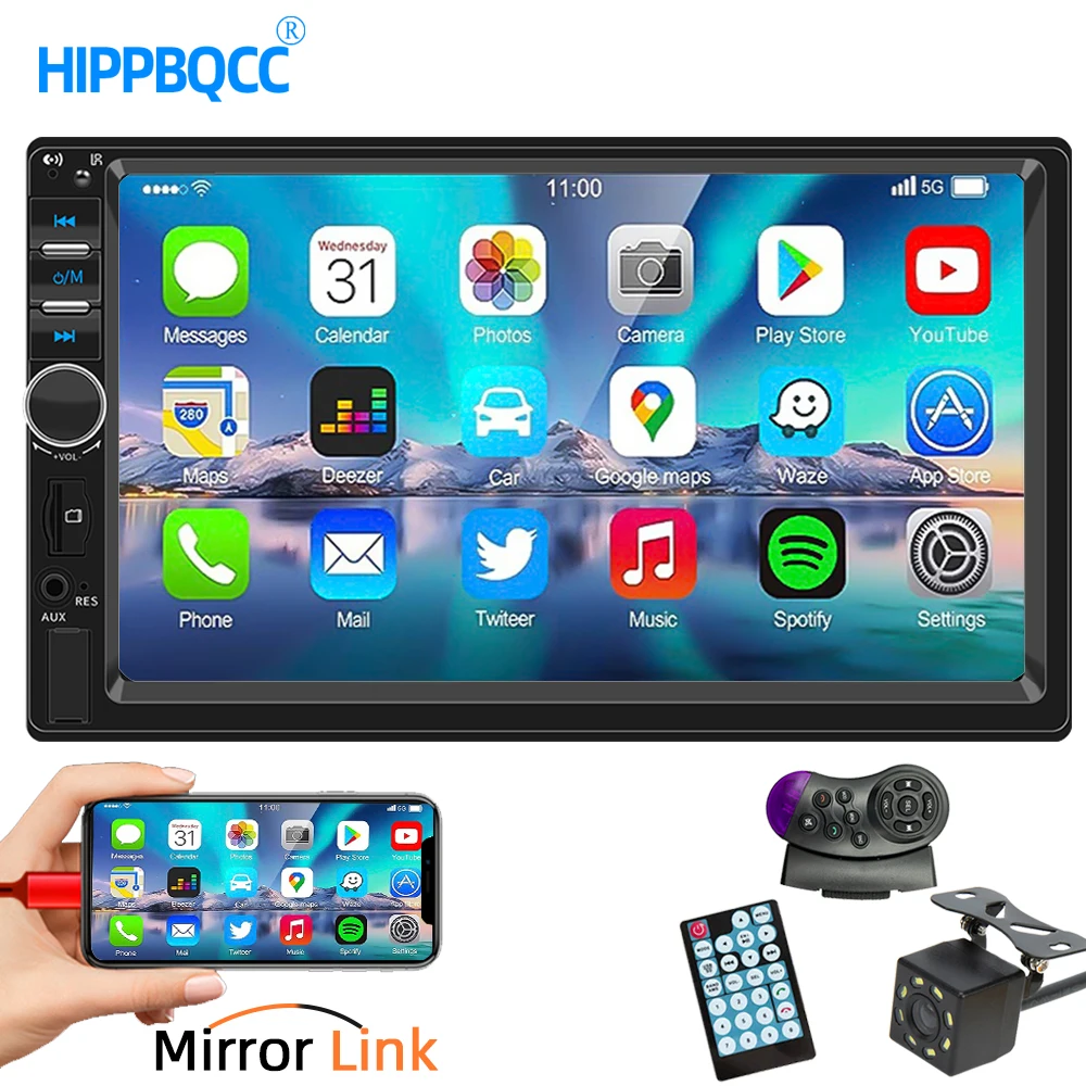 HIPPBQCC 7 Inch Car Radio 2Din multimedia MP5 Steres Player Car Bluetooth Audio USB TF FM Mirror Link With Rear Camera Universal