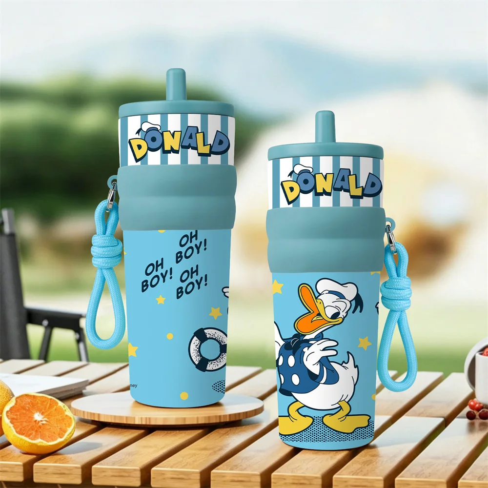 1pc 25oz Disney Donald Duck Stainless Steel Tumbler Insulated Travel Mug with Straw Hanging Rope Portable Cup for Car Outdoor view 5