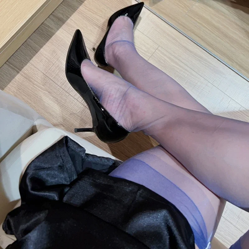 Damen 8 Farben 5D Ultradünne Reine Nylon Nicht-Elastische Lange Strümpfe Transparente Fußförmige Overknee-Strümpfe Sexy Verführung – Detail 12