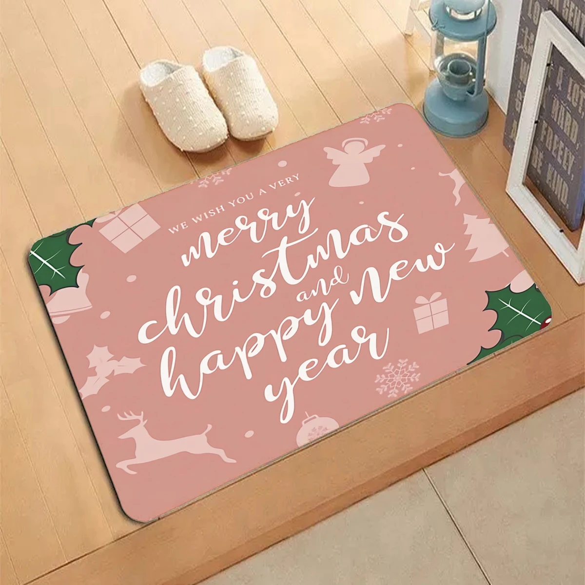 Christmas elk Pattern Carpet Entrance Doormat Non-slip Living Room Kitchen Bedroom Decor Rug Hang Lamps Floor Mats Home Decor