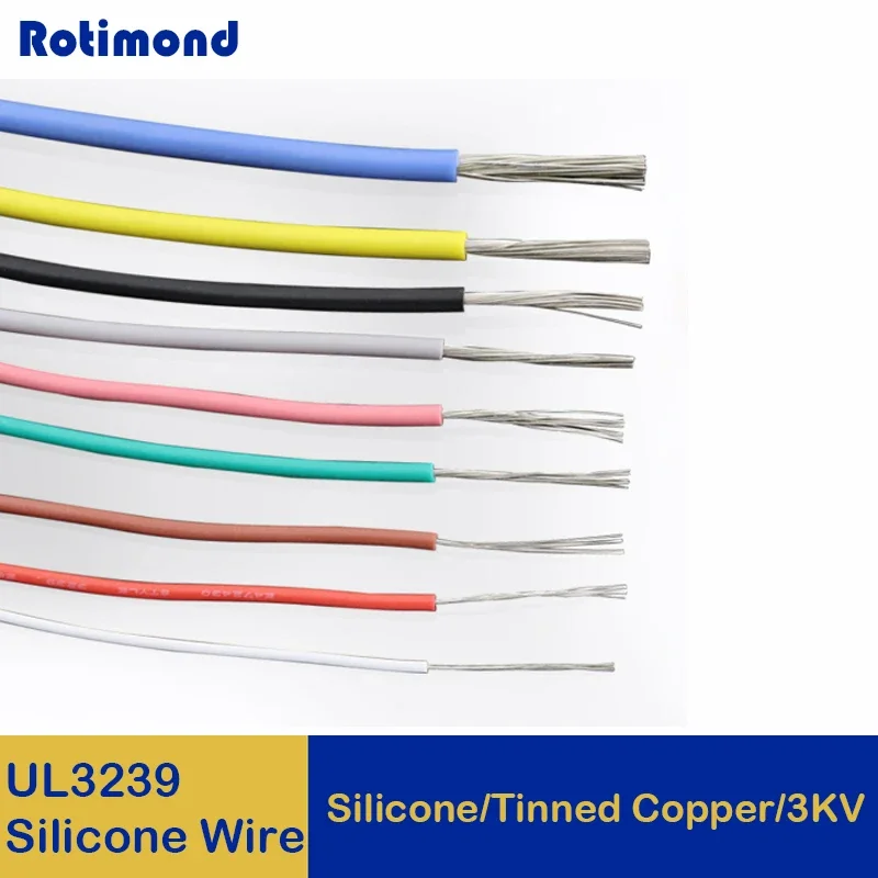 2M/5M UL3239 Wire 32 30 28 26 24 22 20 18 16 14 12 10 8 AWG Silicone Insulated Tinned Copper 3KV DIY LED Electronic Cable