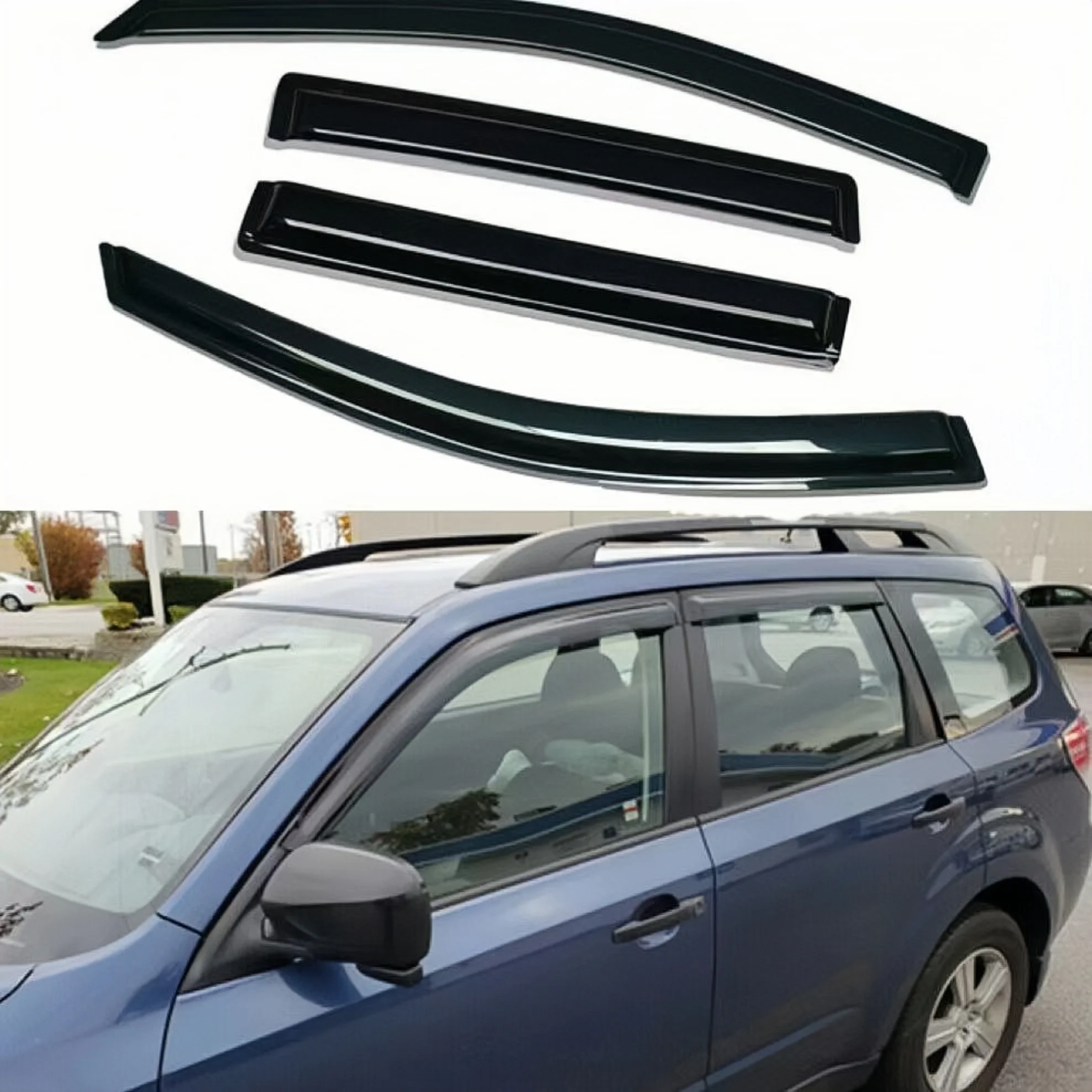

4PCS Window Wind Guards Acrylic Car Window Visor Rain Guard Sun Shade Deflector Black