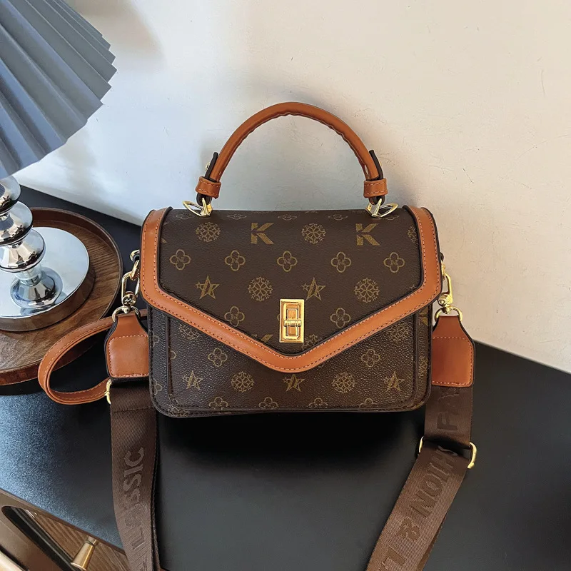 Ladies Vintage Printed Small Satchel Bag, Top Handle Crossbody Purse with Wide Adjustable Strap, Elegant Daily Handbag