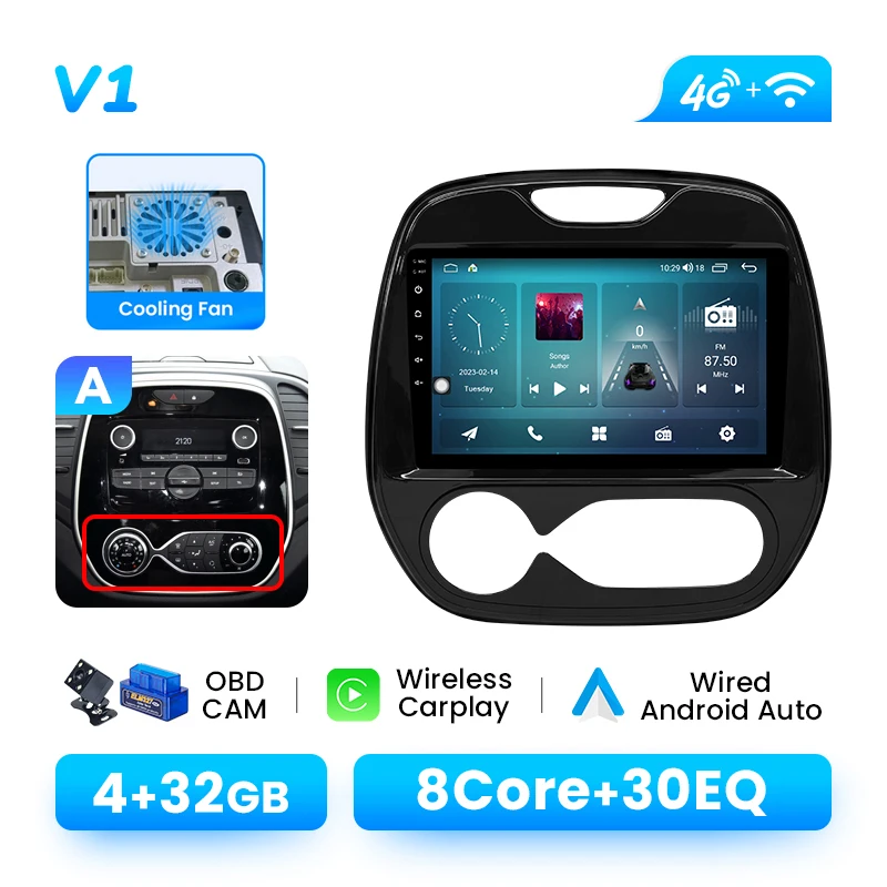 XONRICH 9 "Android 14 autoradio voor Renault Captur CLIO Samsung QM3 (2011-2018) | Draadloze CarPlay GPS DSP multimediaspeler