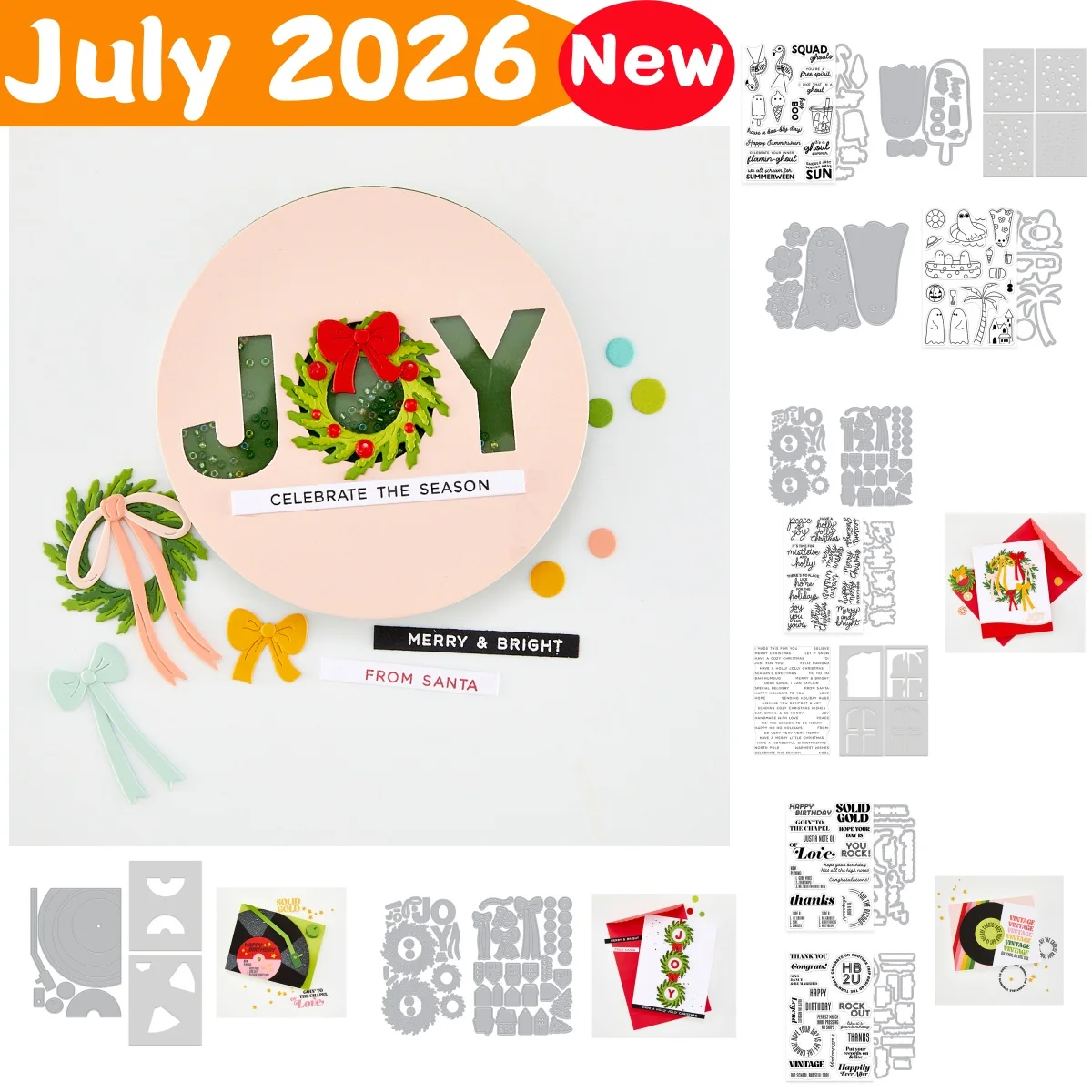 Julio 2026 Wreath Spirit Door Record Troqueles de corte de metal, sellos transparentes y plantillas para manualidades DIY, creación de tarjetas, álbumes de recortes y decoración artesanal