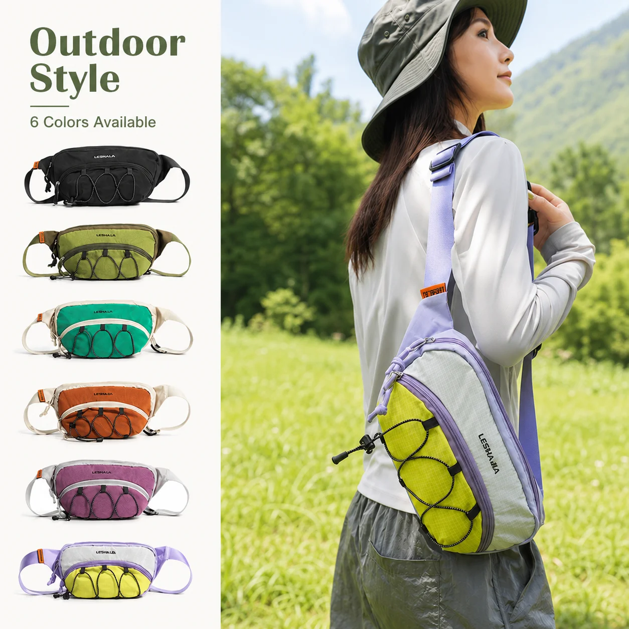 Outdoor Sling Bag With Bottle Storage Compact Large Capacity Multi Pocket Waist Pack For Trekking Camping Walking Daily Travel