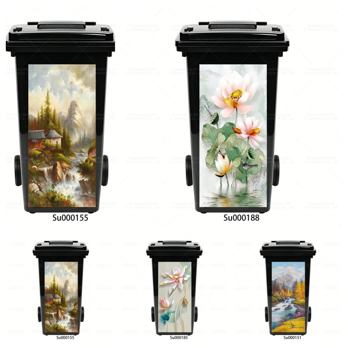 3D Floral, Forest Healing Oil Paint Texture Sticker - Self-Adhesive Trash Can Sticker, Waterproof & Removable