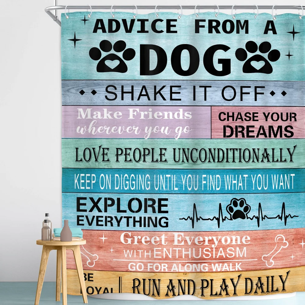 Words of Wisdom, Dog Theme Shower Curtain,Bathroom Curtain Washable Cloth Bath Curtain ,Unique Gift Stylish Home Curtain