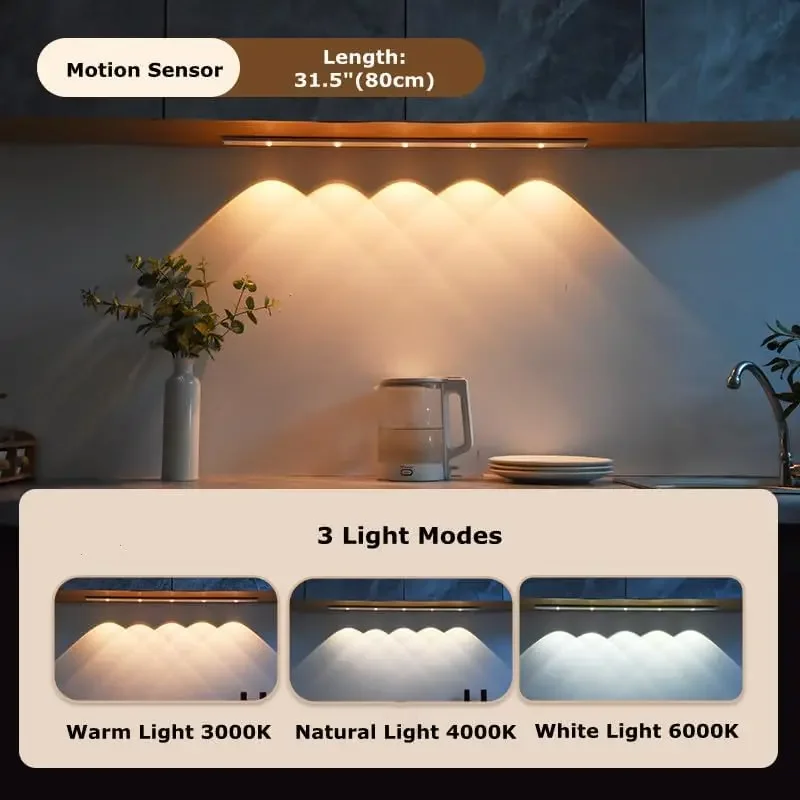 Ultra thin LED Uner Cabinet Lighting PIR Motion Sensor Rechargeable Wireless Night lights for Kitchen Staircase Wardrobe Hallway