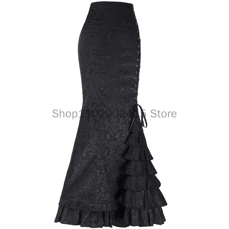 2023 Halloween Jacquard Fishtail Rok Middeleeuwse Steampunk Retro Rok Gotische Bloemen Hoge Taille Rok Victoria Lange Rok