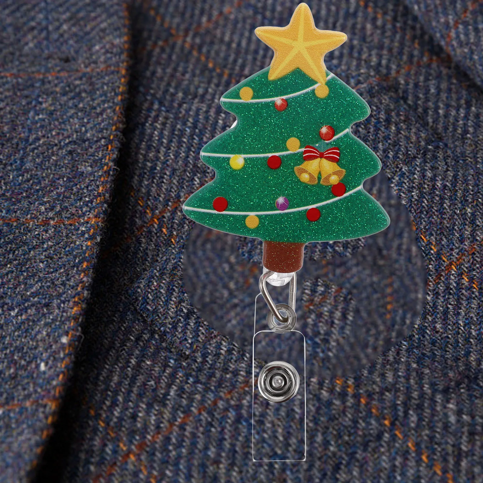 

Holiday Badge Reel Retractable Christmas Tree Design Id Card Holder for Nurse Teacher Worker Name Badge Holder