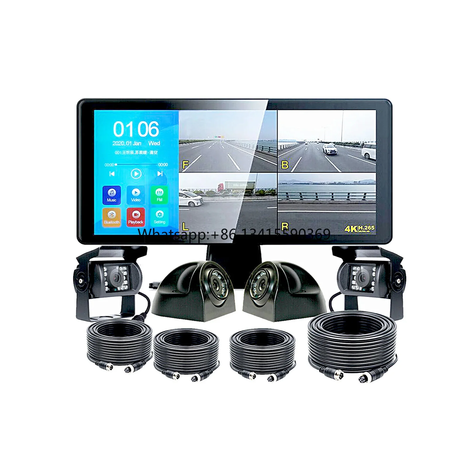 

10.36 Inch Quad Screen Monitor Set 4pcs Backup HD Cameras Truck 360 Panorama Parking DVR System Waterproof Reverse Camera for RV