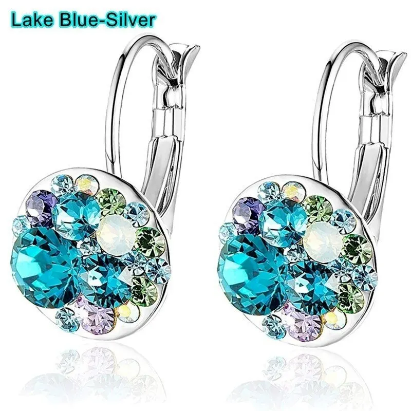 New Fashion Silver Crystals Earrings Leverback Dangle Hoop Earring Party Jewelry for Women Gifts