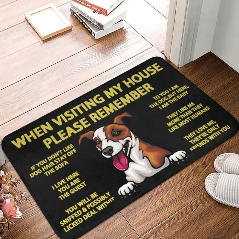 Peeking Dog Jack Russell Terrier Front Door Mat Anti-Slip Outdoor Waterproof Doormat Kitchen Balcony Entrance Rug Carpet