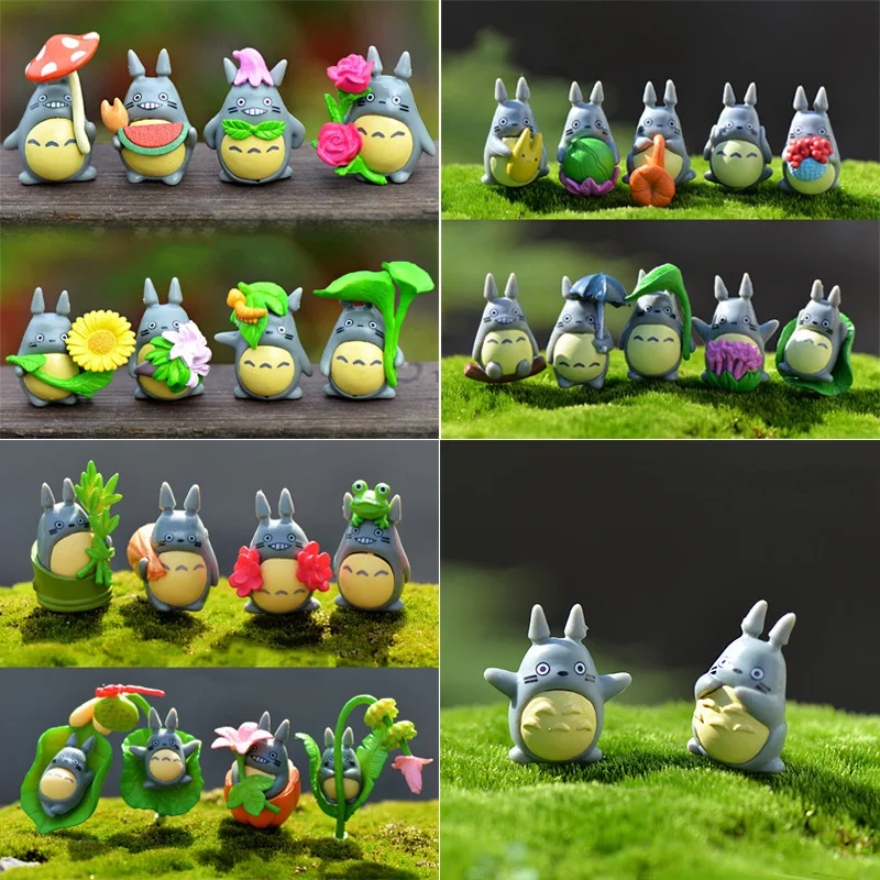2-5cm dos desenhos animados totoro cena figura mini estátua criativa bonito estatueta conjunto casa jardim tanque de peixes decoração do carro ornamentos