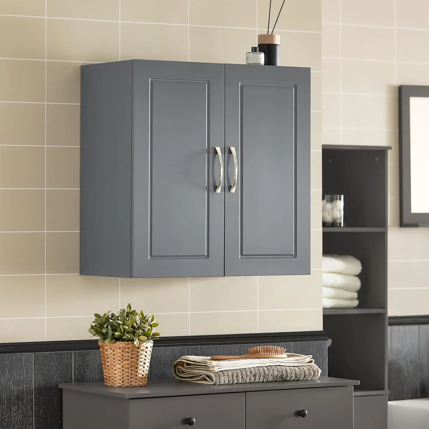 

FRG231-DG, Grey Kitchen Bathroom Wall Cabinet, Garage or Laundry Room Wall Storage Cabinet, Linen Tower Bath Cabinet