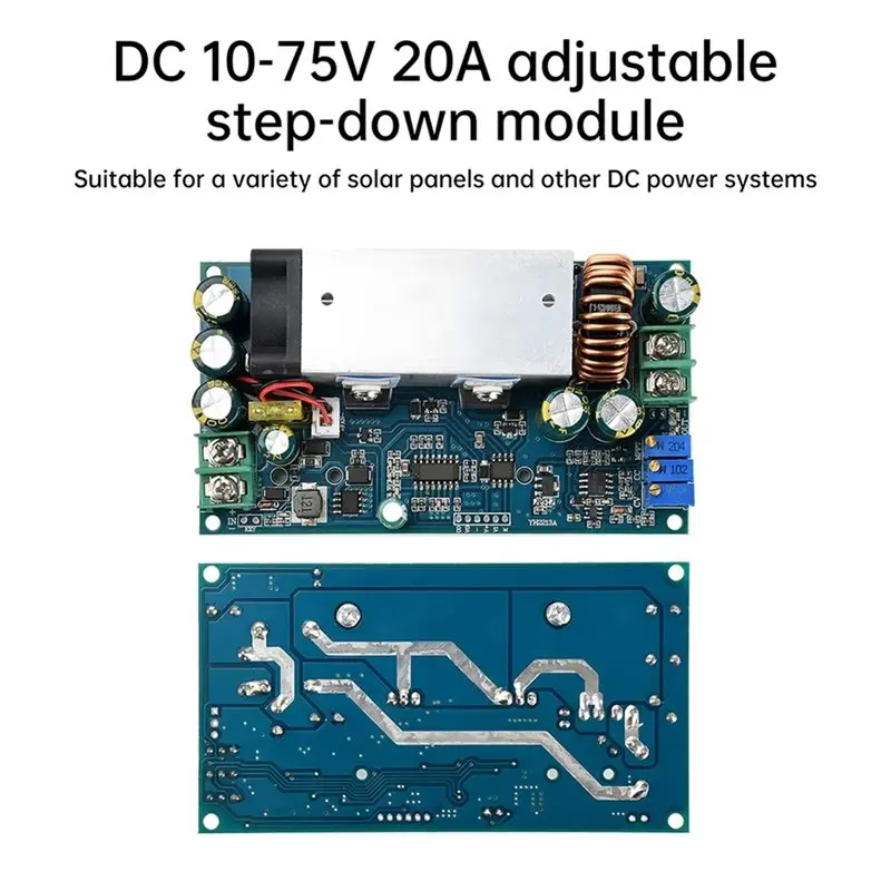 ABQU MPPT Solar Charging Step-Down Module 10-75V to 2-60V 20A Adjustable DC-DC Buck Converter for Solar Panel Battery Charging