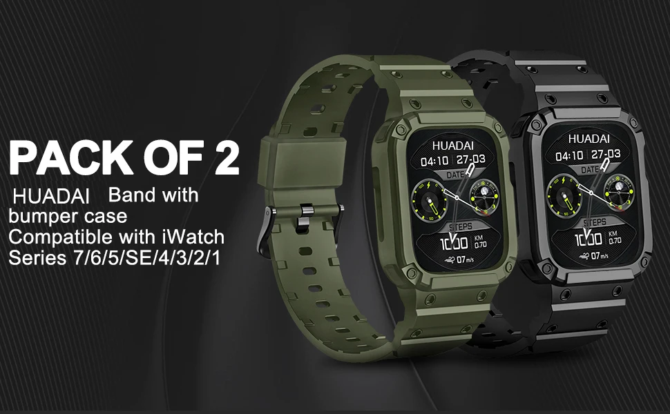 Hülle für kompatibel mit Apple Watch 45 mm 44 mm 42 mm iWatch Serie 987 SE 654321 Gurt, Sportarmband für Herren und Damen mit robustem Stoßfänger – Detail 1
