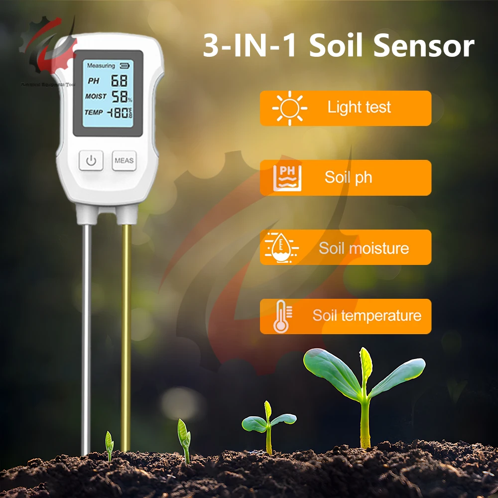 

3 In 1 Soil PH/Temperature/Humidity Tester LCD Screen Soil Moisture Meter Thermometer Hygrometer Flower Plant Potted Soil Tester