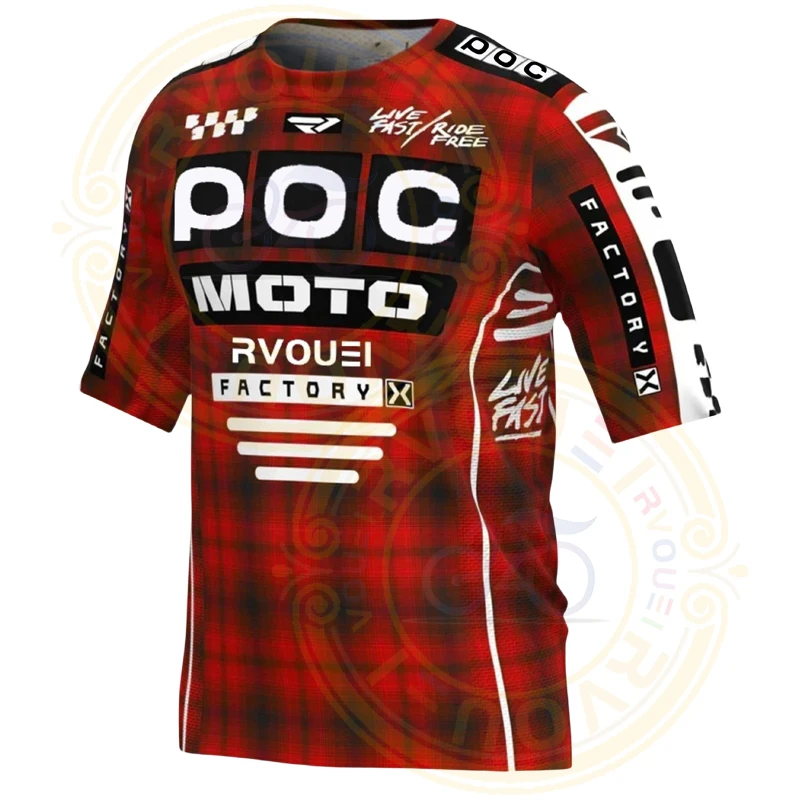 RVOUEI POC Off road Motorcycle Race Short sleeved Shirt Mountain Shirt MX Boys Motorcycle Clothing MTB Short T-shirt MTB Shirt