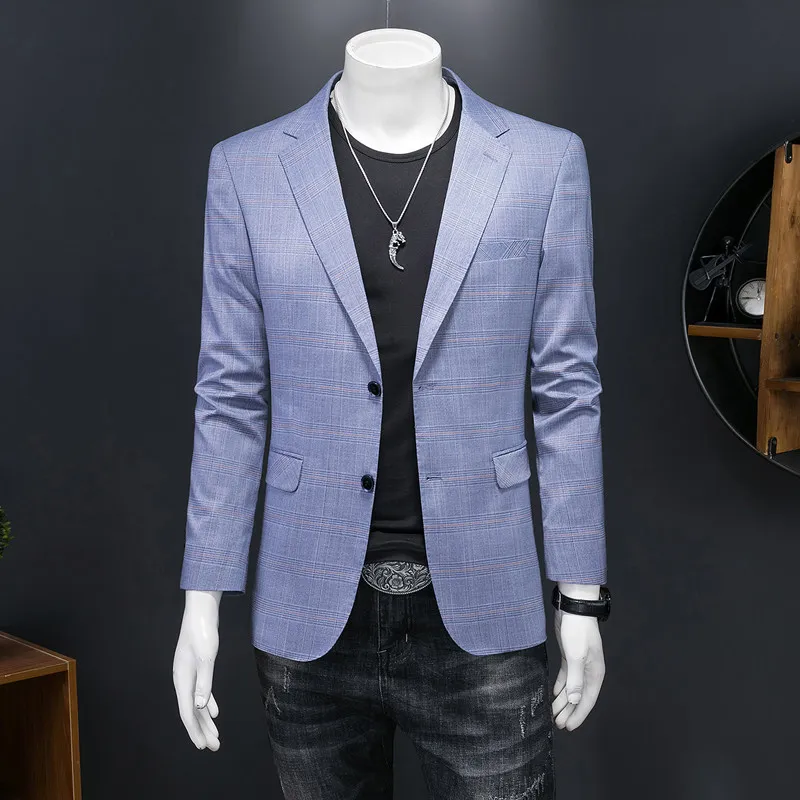 

Casual Plaid Men's Suit Jacket Autumn Spring Wedding Fashionable Casual Western Wear Slim Fit Double Slit Antistatic Chinese